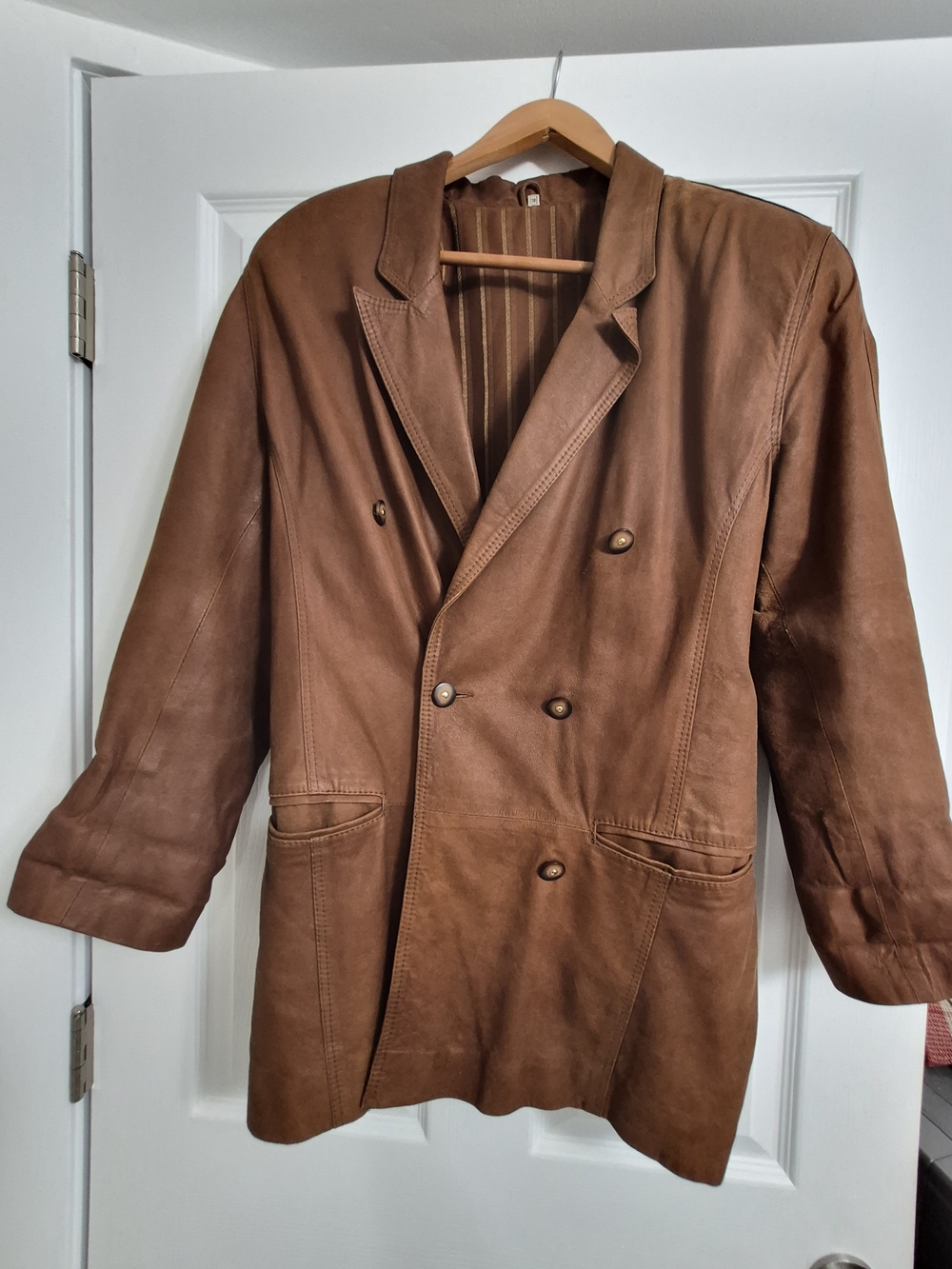 Vintage Brown Double-Breasted Leather Blazer